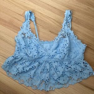 NWOT Aerie Baby Blue Eyelette Bralette with Ruffle
